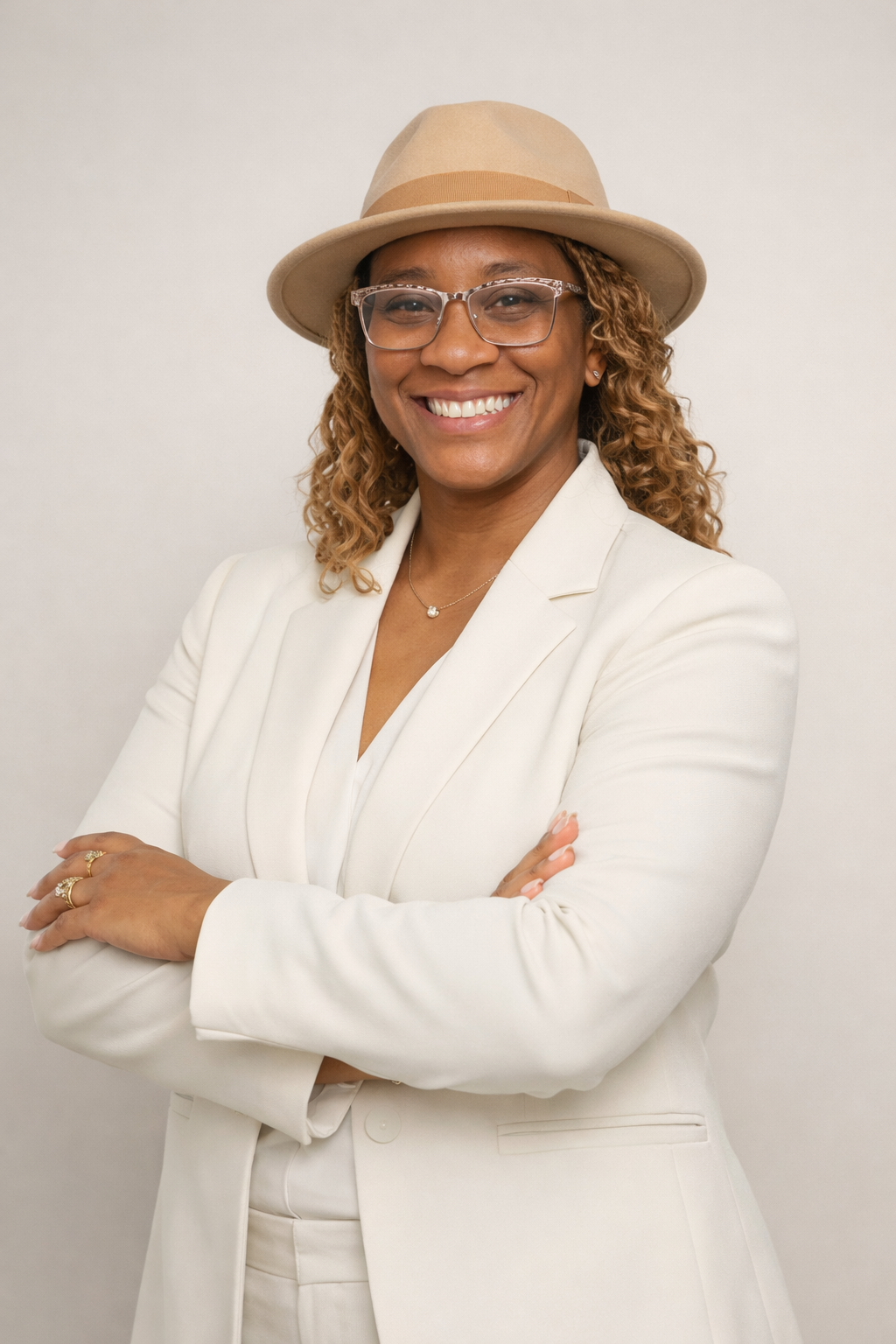 LaDonna Claude — white blazer professional headshot